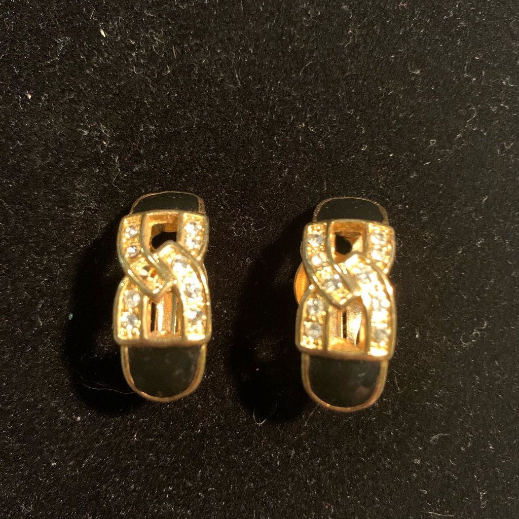 Gold/Black Rhinestone Clip-On Earrings